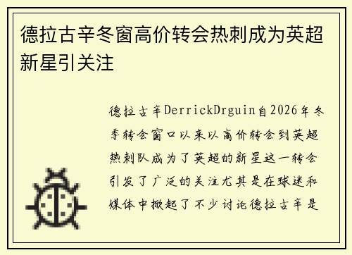 德拉古辛冬窗高价转会热刺成为英超新星引关注 德拉古辛冬窗高价转会热刺成为英超新星引关注